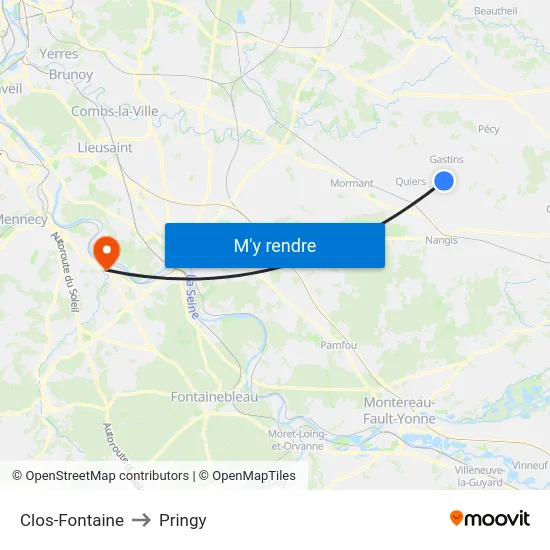 Clos-Fontaine to Pringy map