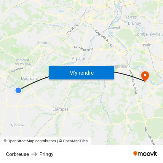 Corbreuse to Pringy map