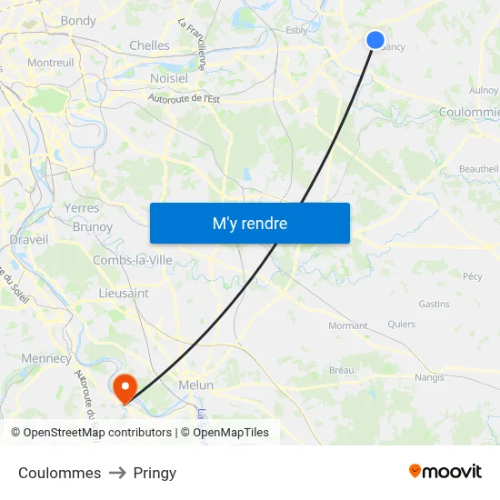 Coulommes to Pringy map