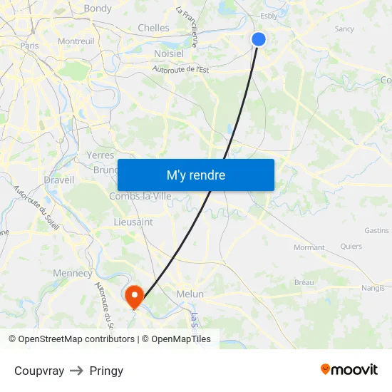 Coupvray to Pringy map