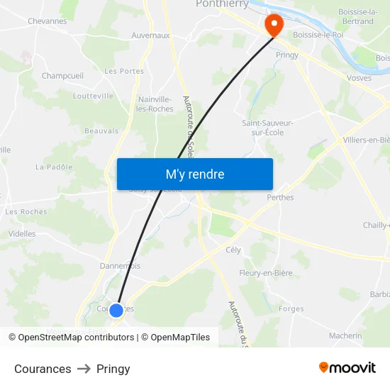 Courances to Pringy map