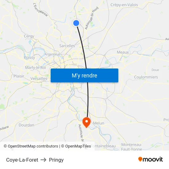 Coye-La-Foret to Pringy map