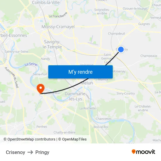 Crisenoy to Pringy map