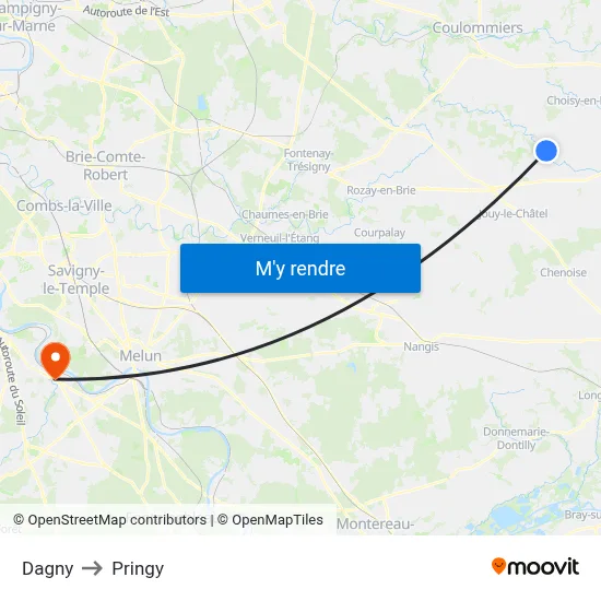 Dagny to Pringy map