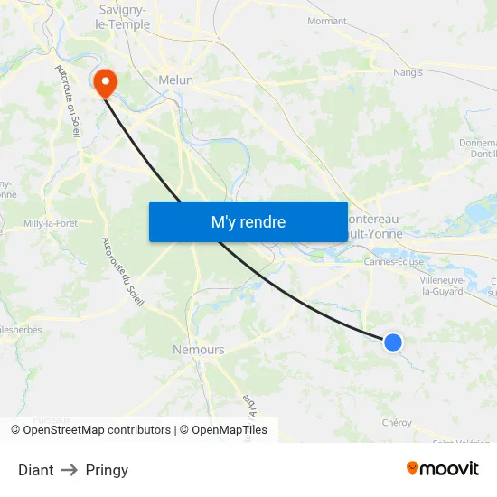 Diant to Pringy map