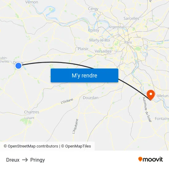 Dreux to Pringy map