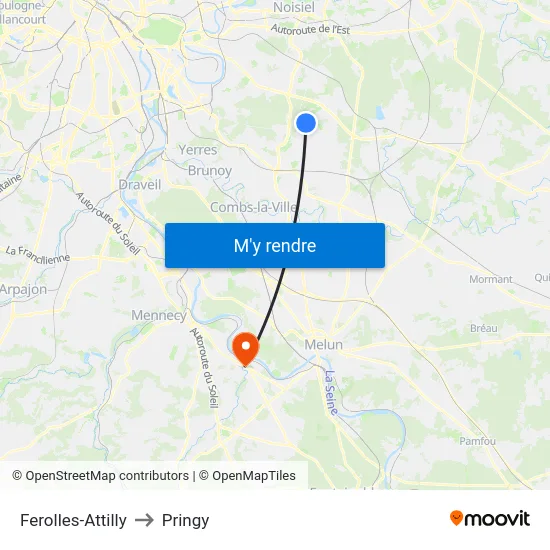 Ferolles-Attilly to Pringy map