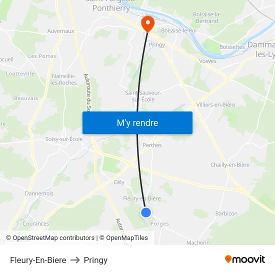 Fleury-En-Biere to Pringy map