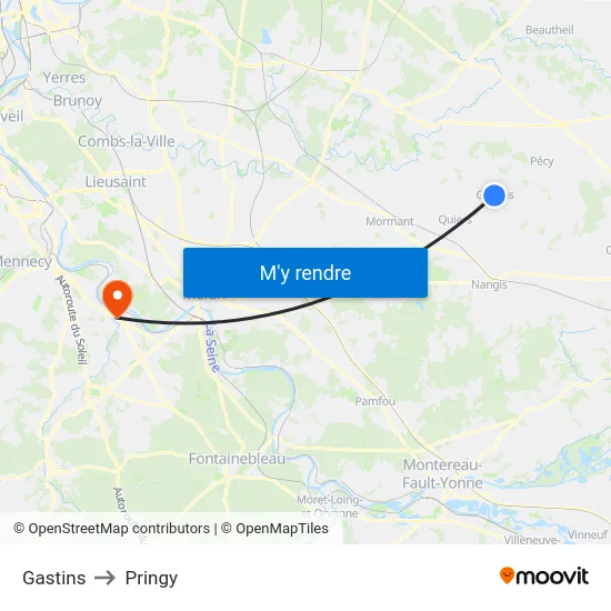 Gastins to Pringy map