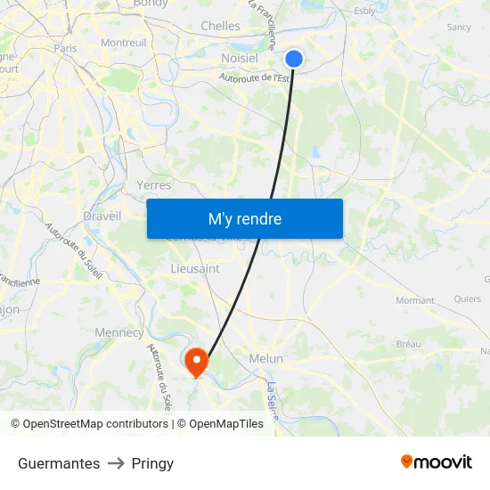 Guermantes to Pringy map