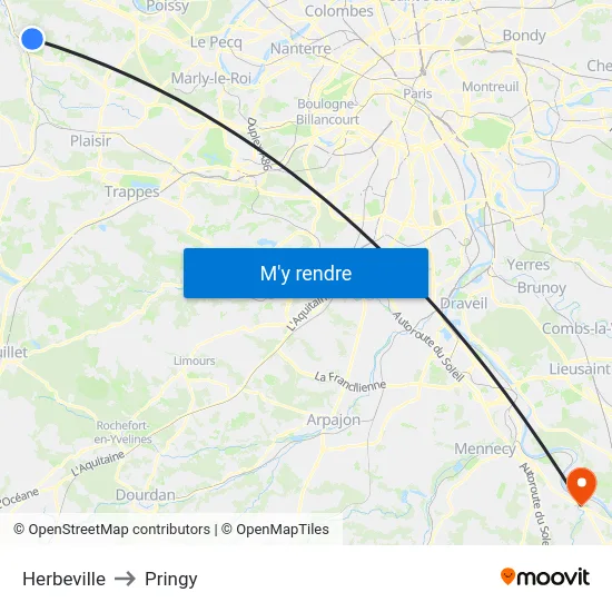 Herbeville to Pringy map