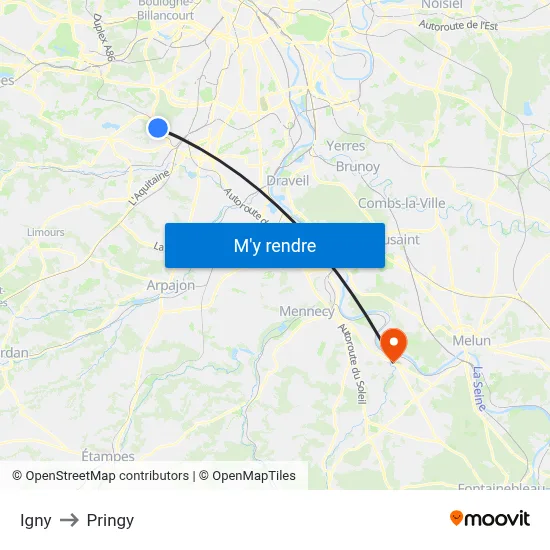 Igny to Pringy map