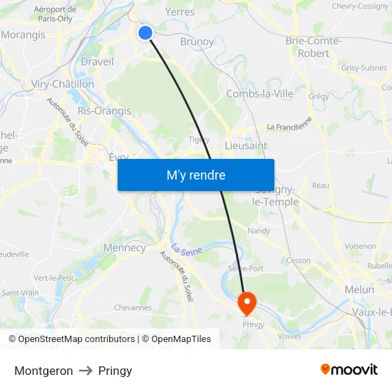 Montgeron to Pringy map