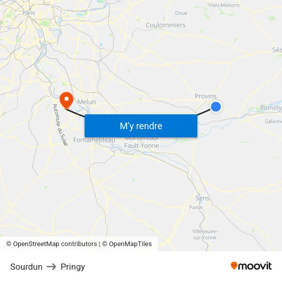 Sourdun to Pringy map