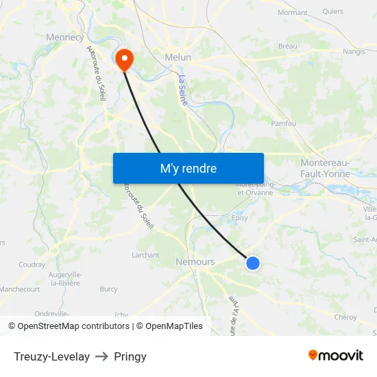 Treuzy-Levelay to Pringy map