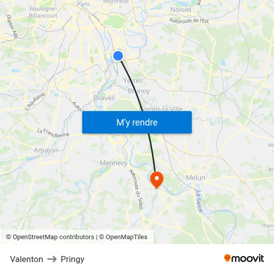 Valenton to Pringy map