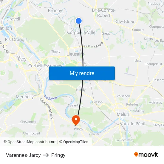 Varennes-Jarcy to Pringy map