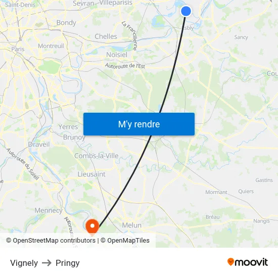 Vignely to Pringy map