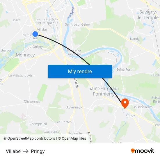 Villabe to Pringy map