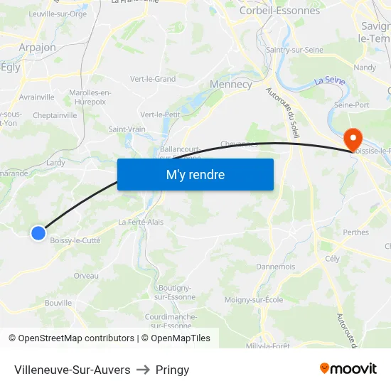 Villeneuve-Sur-Auvers to Pringy map