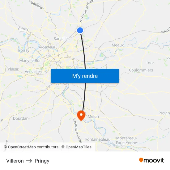 Villeron to Pringy map