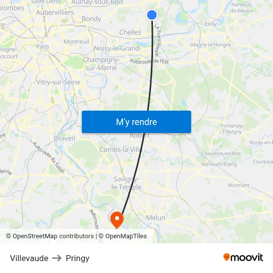 Villevaude to Pringy map