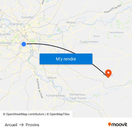 Arcueil to Provins map