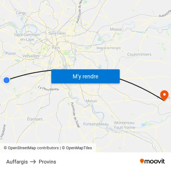 Auffargis to Provins map