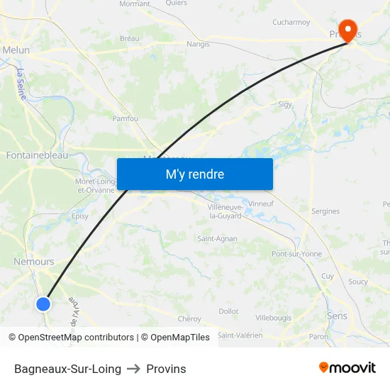 Bagneaux-Sur-Loing to Provins map