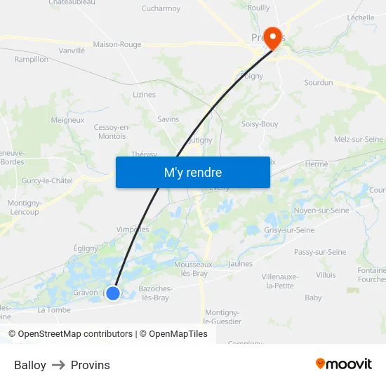 Balloy to Provins map