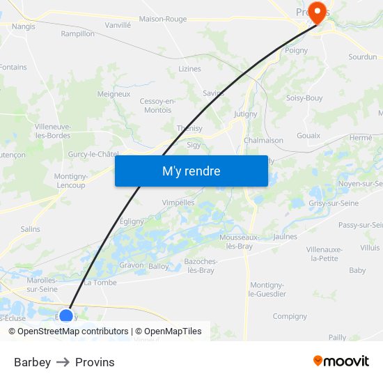 Barbey to Provins map