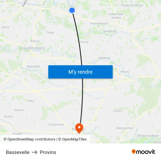 Bassevelle to Provins map