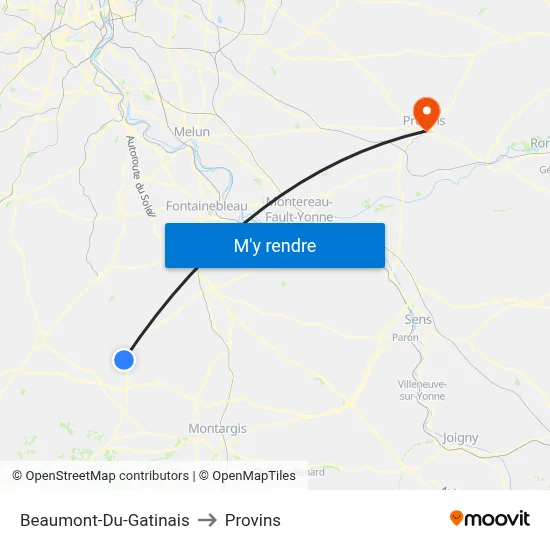 Beaumont-Du-Gatinais to Provins map