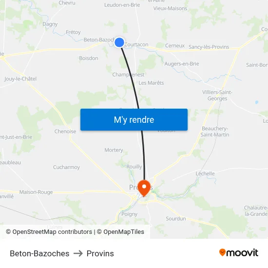 Beton-Bazoches to Provins map