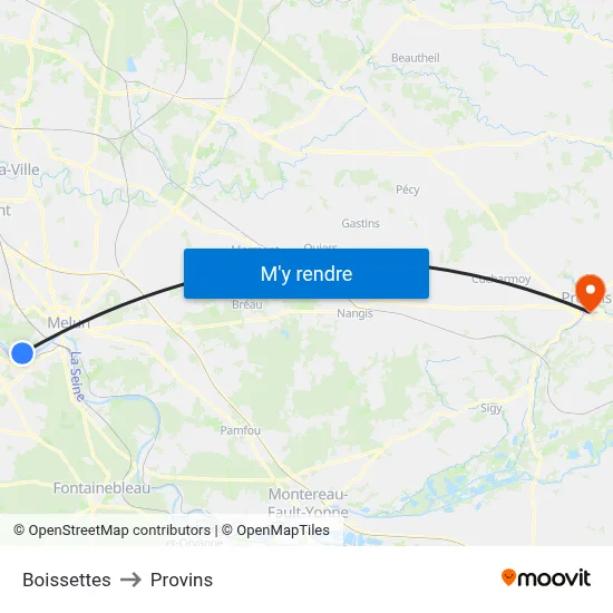 Boissettes to Provins map