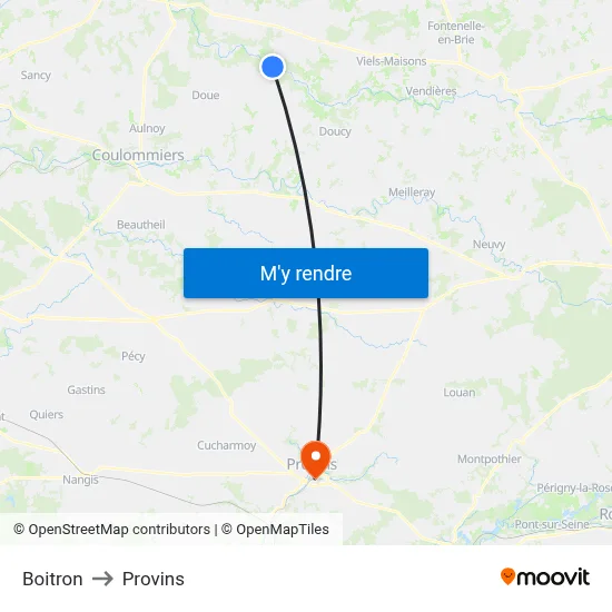 Boitron to Provins map