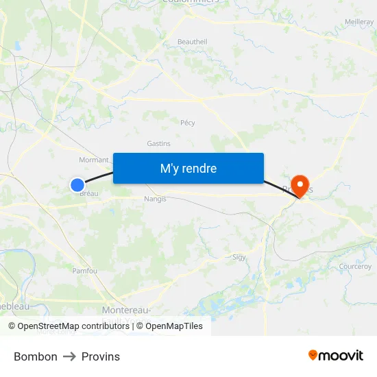 Bombon to Provins map