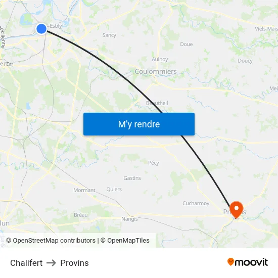 Chalifert to Provins map