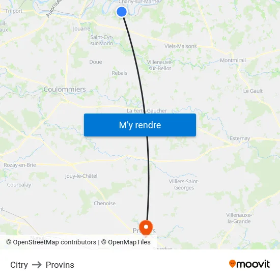 Citry to Provins map
