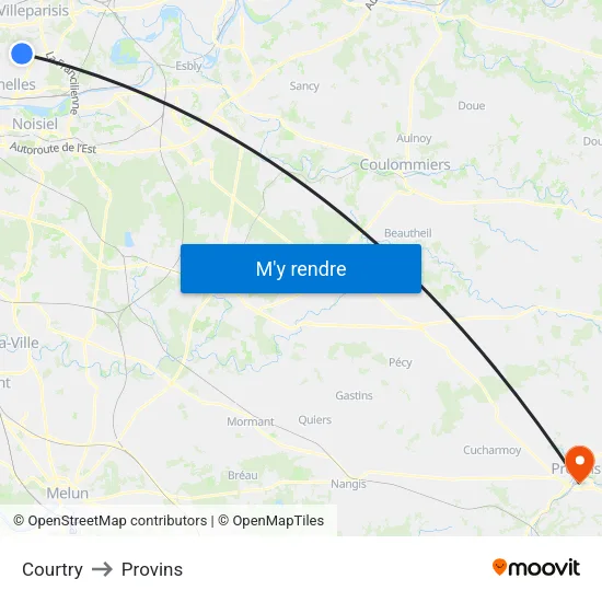 Courtry to Provins map