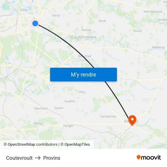 Coutevroult to Provins map