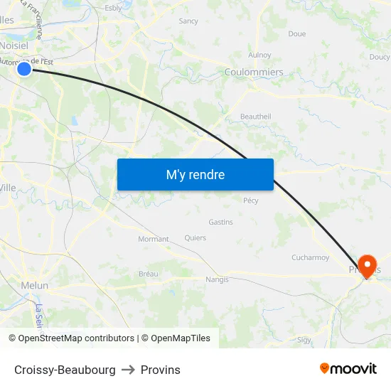 Croissy-Beaubourg to Provins map