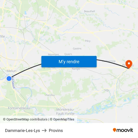 Dammarie-Les-Lys to Provins map