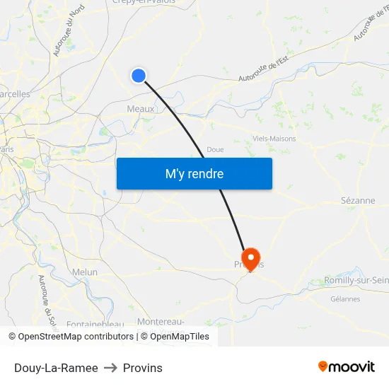 Douy-La-Ramee to Provins map