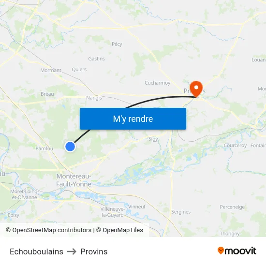 Echouboulains to Provins map