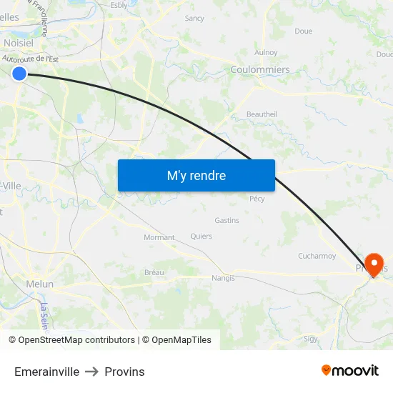 Emerainville to Provins map