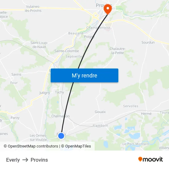 Everly to Provins map