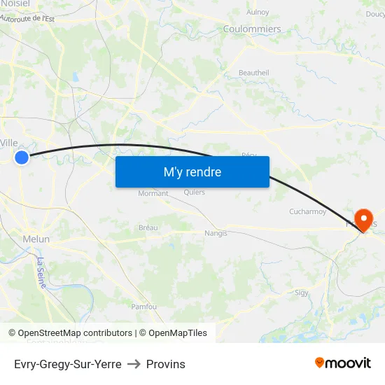 Evry-Gregy-Sur-Yerre to Provins map