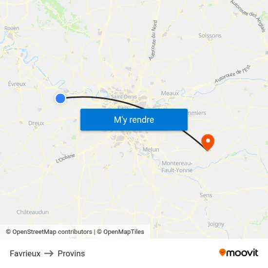 Favrieux to Provins map
