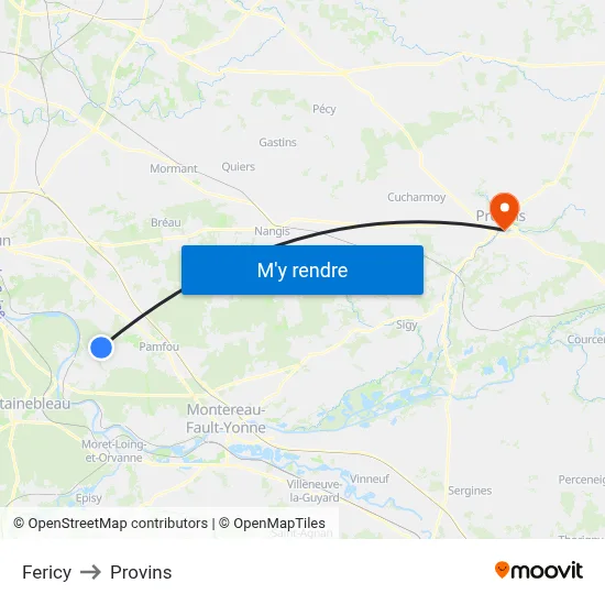 Fericy to Provins map